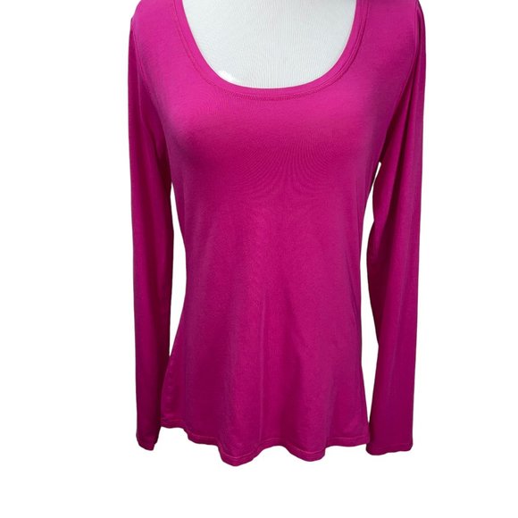 Lucy Pink Solid Pima Cotton Trapeze Long Sleeve Knit Top Workout T-Shirt Tunic - Picture 3 of 10